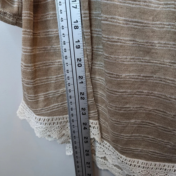 NWT Maurice's Tan White Stiped Smocked Off the Shoulder Top Lace Women 1 Boho - Picture 9 of 10